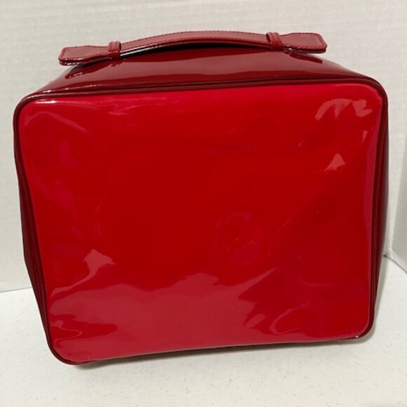 Estee Lauder Red Vinyl Cosmetic Make Up Zip Train Travel Case Bag 11.5"w/Handle - Picture 2 of 16